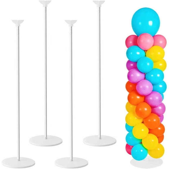Balloon Column Stand Set of 4, Adjustable Balloon Tower Pillar Kit for Wedding Decorations, Reusable Metal Balloon Stand with Floor Base for Party and Graduation Events