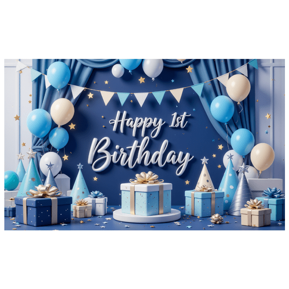 Balloon Decoration Happy 1st Birthday Banner Gift Box Confetti Decorative Design for Birthday Celebration Kids Party Home Decoration