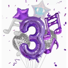 Balloon Decoration Set 40 Inch Number 3 with Star, Music Note and Disco Balloons, Dark Theme Birthday Party Decorations