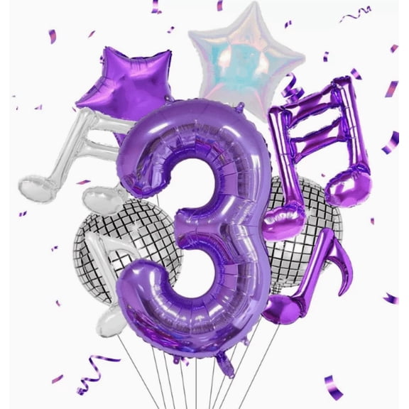 Balloon Decoration Set 40 Inch Number 3 with Star, Music Note and Disco Balloons, Dark Theme Birthday Party Decorations