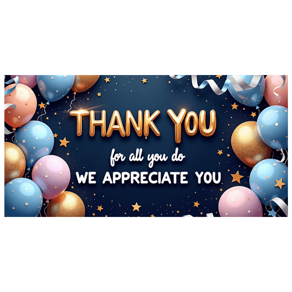 Balloon Design Thank You Banner Glitter Stars for Appreciation Events Indoor Party Celebration