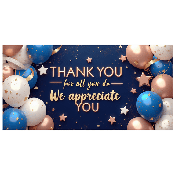 Balloon Design Thank You Banner Glitter Stars for Appreciation Events Indoor Party Celebration