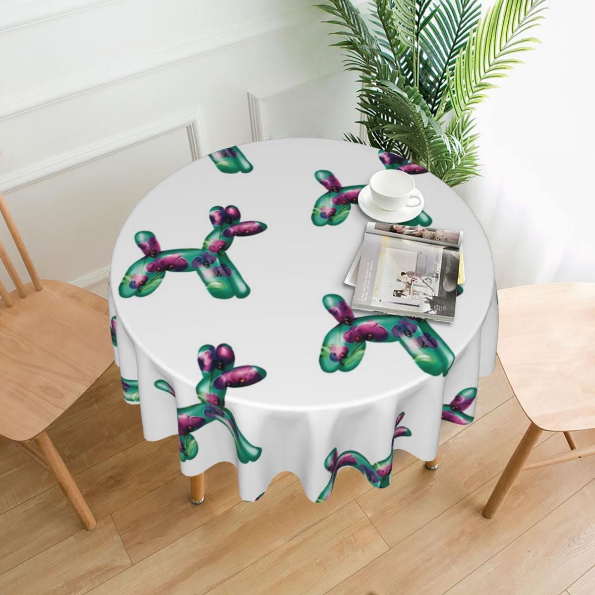 Balloon Dog Round Tablecloth Green Graphic Table Cover For Events ...