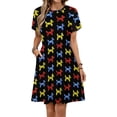 thumbnail image 1 of Balloon Dogs, Black Background Dress Summer Street Style Dresses Female Short Sleeve Printed Sundress, 1 of 7