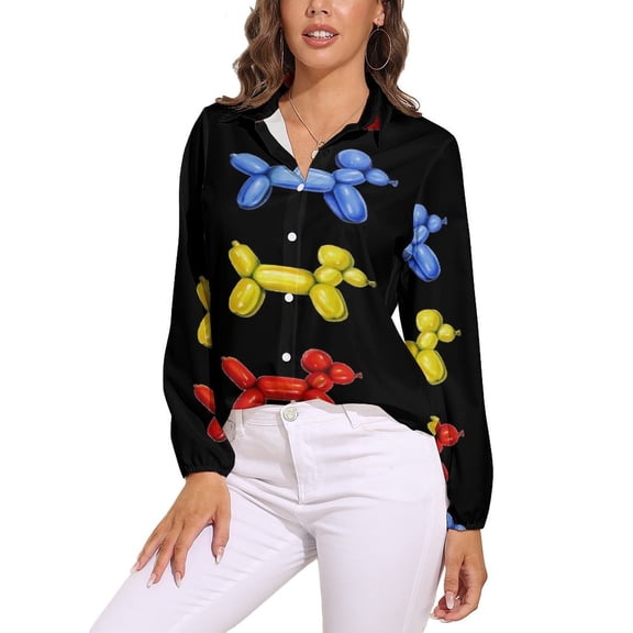 Balloon Dogs, Black Background Long Sleeve Blouse Woman Streetwear Casual Shirts Summer Oversize Woman Streetwear Clothing Birthday Present
