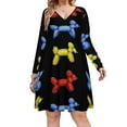 thumbnail image 1 of Balloon Dogs, Black Background Long Sleeve Dresses For Women Vintage Elegant Party Dress Oversized V-neck Dress S-8XL, 1 of 7