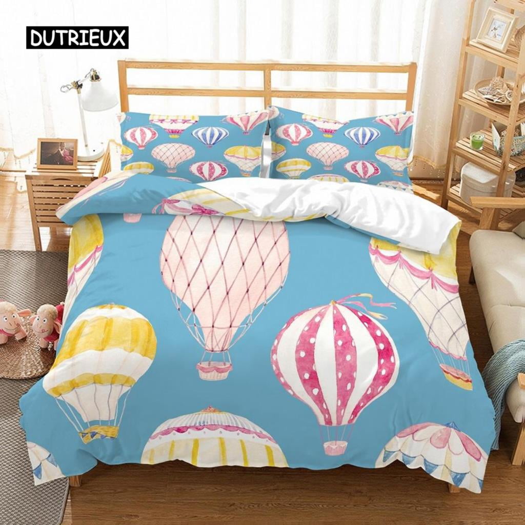 Black Hot Air Balloon Pattern Print Duvet Cover Bedding Set