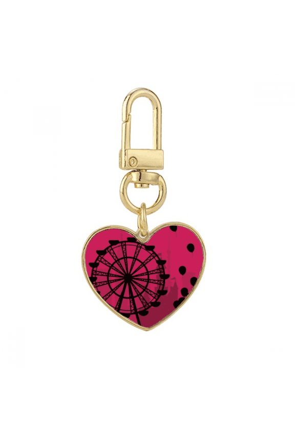 Balloon Ferris Wheel Amusement Park Gold Heart Keychain Metal Keyring Holder