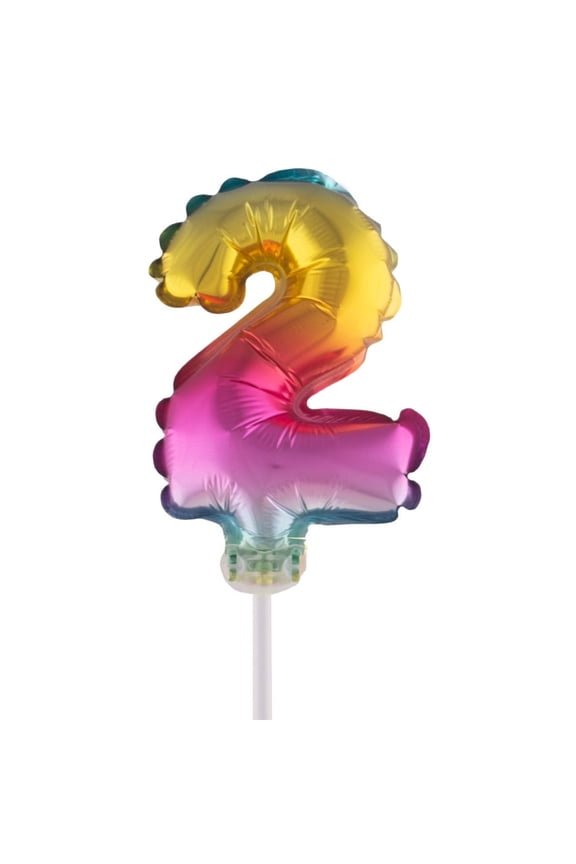 Balloon-Foil-Cake Topper-Number 2-5"-Rainbow