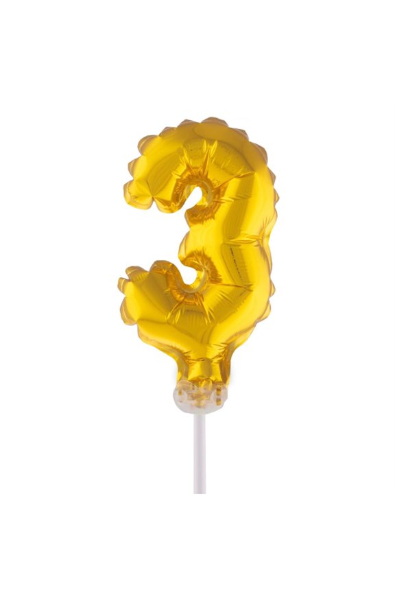 Balloon-Foil-Cake Topper-Number 3-5"-Gold