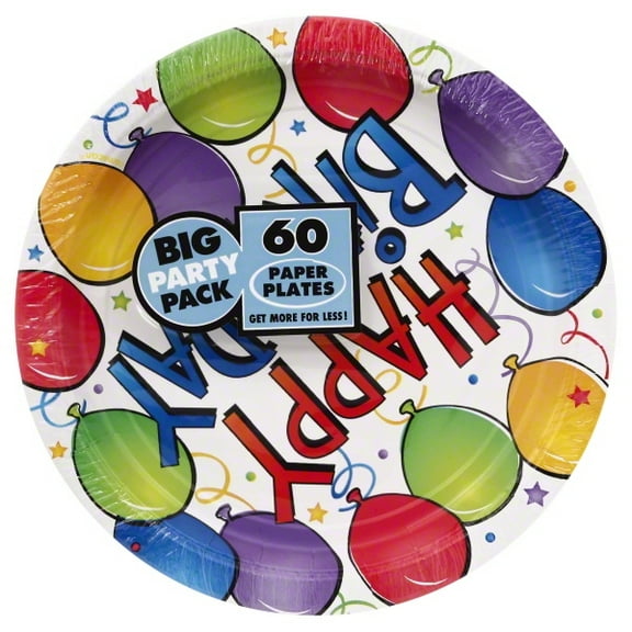 Balloon Fun Streamers Bright Colors Adult Birthday Party 9" Paper Dinner Plates
