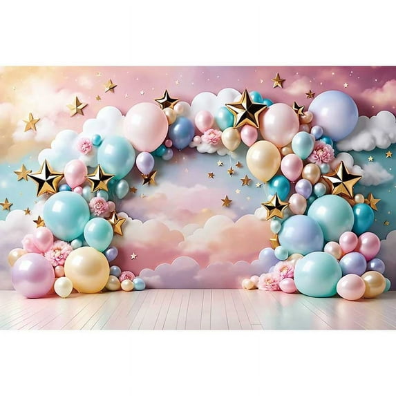Balloon Gold Star Arch Birthday Party Photobooth Backdrop Nebular Sky Cloud Background Childr Photography Studio Props