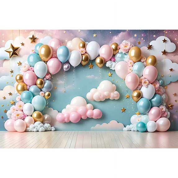 Balloon Gold Star Arch Birthday Party Photobooth Backdrop Nebular Sky Cloud Background Childr Photography Studio Props