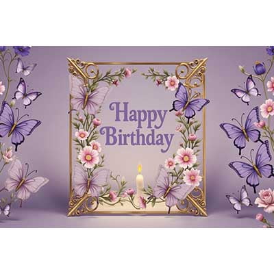 Balloon Hanging Flowers Birthday Photocall Backdrop Purple Butterfly Spring Fairy Forest Photography Background