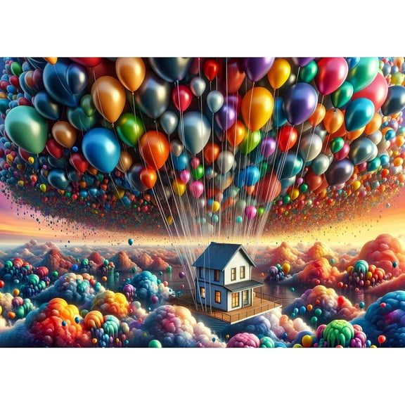 1000-Piece Premium Puzzle for Adults: Balloon House Floating Architecture - Dust-Free Imaginative Art for Home Decor and Wall Display
