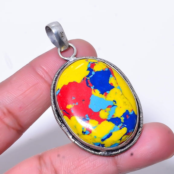 Balloon Jasper Gemstone 925 Sterling Silver Handmade Pendant 2.22" P10