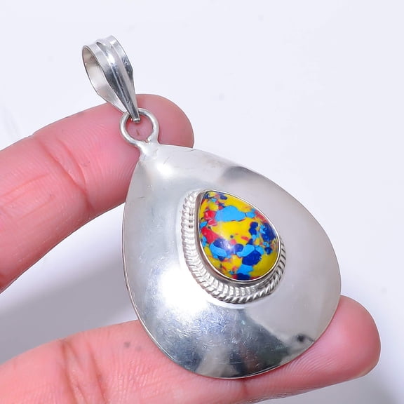 Balloon Jasper Gemstone 925 Sterling Silver Handmade Pendant 2.34" P1