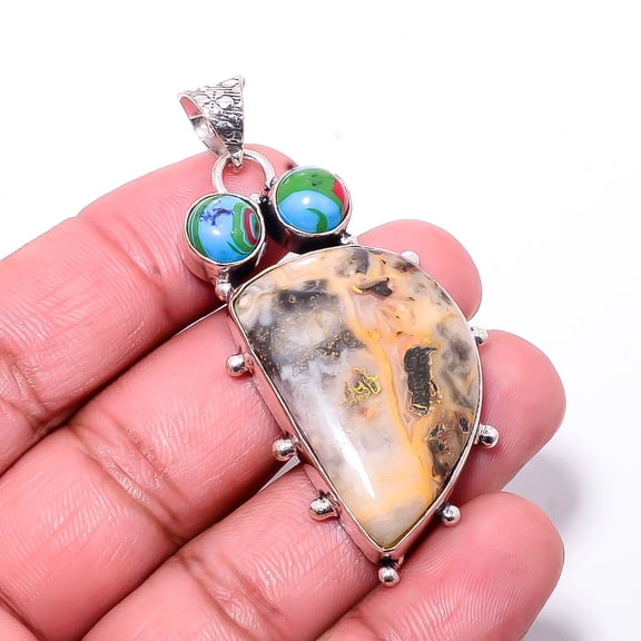 Balloon Jasper Gemstone 925 Sterling Silver Handmade Pendant 2.89" P163