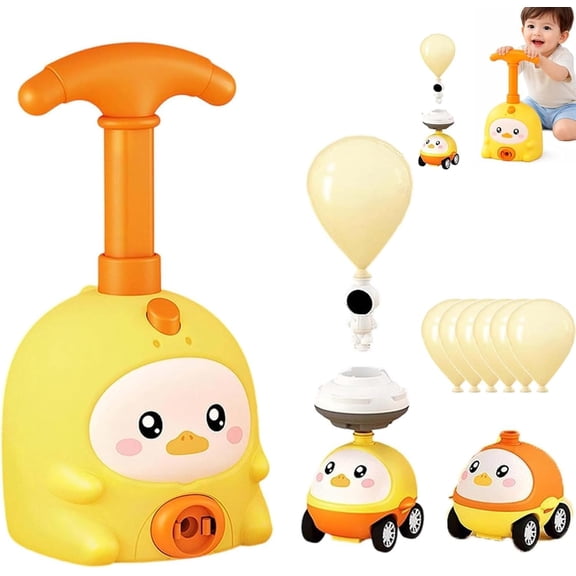 Balloon Launcher Toy Set, 2-in-1 Balloons Cars Launcher Set with Manual Pump, Creative Inflatable Pump Racing Car, Scientific Experiment Intelligence Education Children's Toys (Yellow)