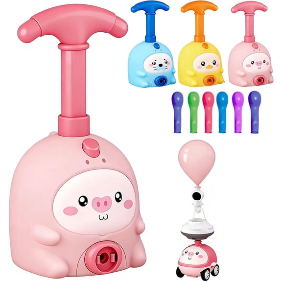 Balloon Launcher Toy Set, Animal Balloon Car Toy, Air Powered Balloons Cars Launcher Set, Easy Manual Balloon Pump (Pink)