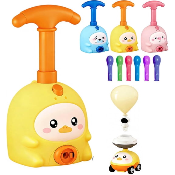 Balloon Launcher Toy Set, Animal Balloon Car Toy, Air Powered Balloons Cars Launcher Set, Easy Manual Balloon Pump (Yellow)