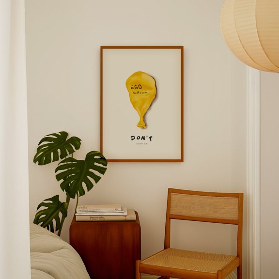 Balloon Less Ego Positive Affirmation Yellow Spiritual Decor, Unframed Paper Poster 11x14in
