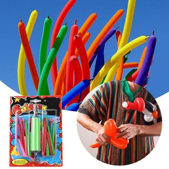 Event & Party Random Color Balloon Modelling Kit Includes 20 Long Balloons & Inflator - for Animal Hats & Celebrations Ideal for Kids Birthday Parties