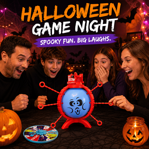 Balloon Pop Challenge Party Game,Balloon Blast Game Set for Halloween,Interactive Table Party Games with Balloons and Carousel,Ideal For Warm Up,Red