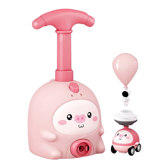 Balloon Powered Car Set - Air Power Racer Vehicle Science Learning Toy with Pump and Animal Pig Design 1 Car and 6 Balloons