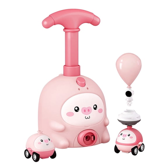 Balloon Powered Car Toy Set - Air Power Racer Vehicle Science Learning Toy with Pump and Animal Pig Design 2 Car and 6 Balloons