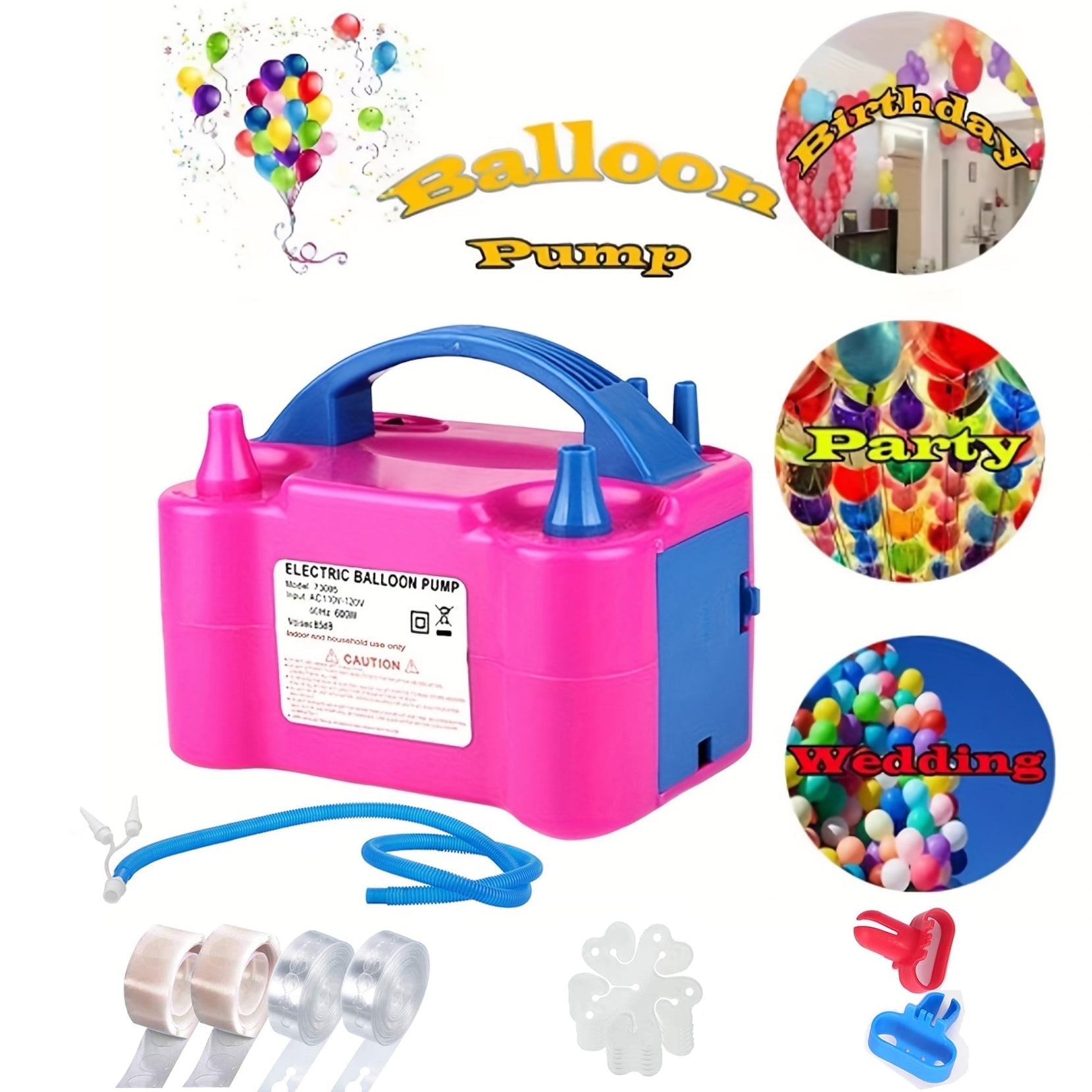 Balloon Pump Electric, Portable Automatic Dual Nozzle Inflator 600W with Tying Tools for Birthday Gender Reveal Baby Shower Balloons Party Decorations