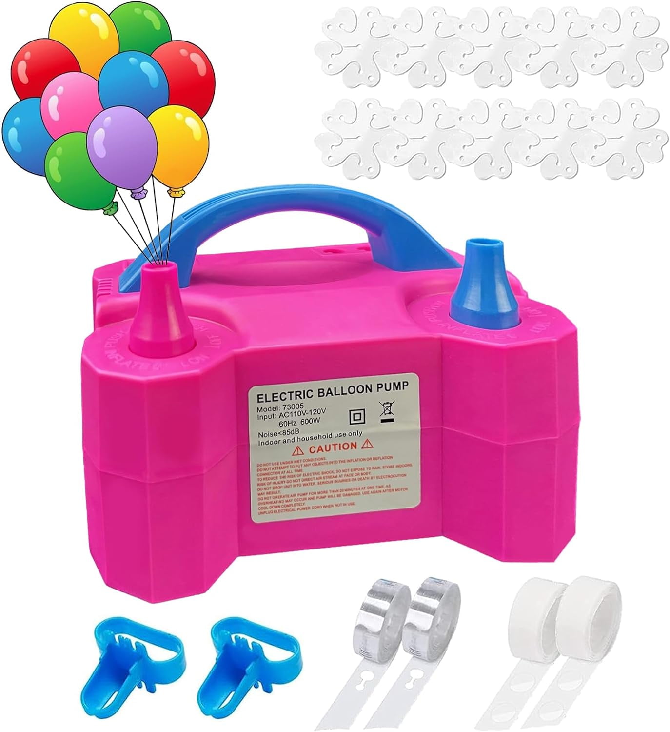 Portable Dual Nozzle Pink Electric Balloon Pump