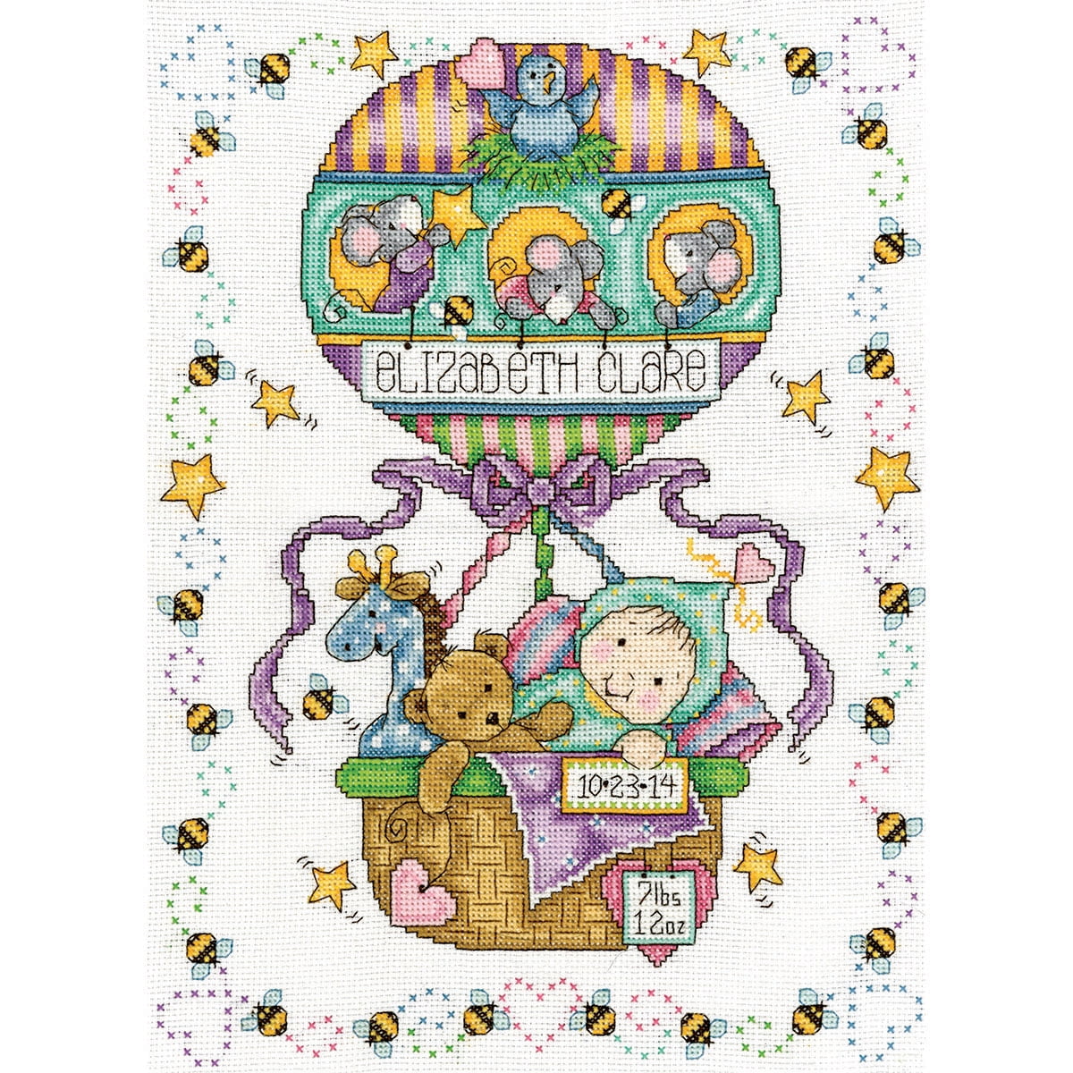 Balloon Ride Birth Record Counted Cross Stitch Kit-11X14 14 Count 