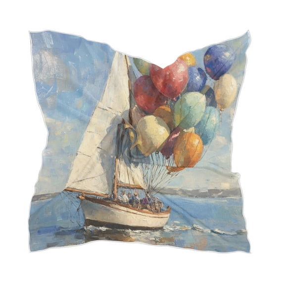 Balloon Sailing Square Silk Scarf, 23.6223.62in Polyester Simulated Silk Satin Scarf Tops for Women Head Wraps Shirt Bandana Curly Hair Tie Headband Headscarf