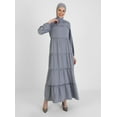 thumbnail image 1 of Balloon Sleeve Oversized Modest Dress Gray Blue, 1 of 5