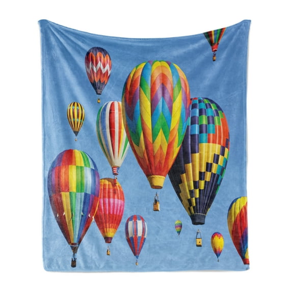 Balloon Soft Flannel Fleece Throw Blanket, Colorful Air Balloons in the Sky Air Travel Aviation Themed Photograph Touristic, Cozy Plush for Indoor and Outdoor Use, 70" x 90", Multicolor, by Ambesonne