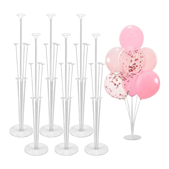 Balloon Stand Kit with Base, 6 Sets Table and Floor Balloon Stands for Party Decorations, Adjustable Balloon Sticks for Baby Shower Birthday Wedding, Holds 42 Balloons