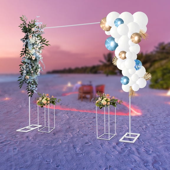 Balloon Stand with Flower Stands, Modern White Metal Wedding Stand, Wedding Backdrop Stand for Weddings, Birthday Parties, Christmas Parties