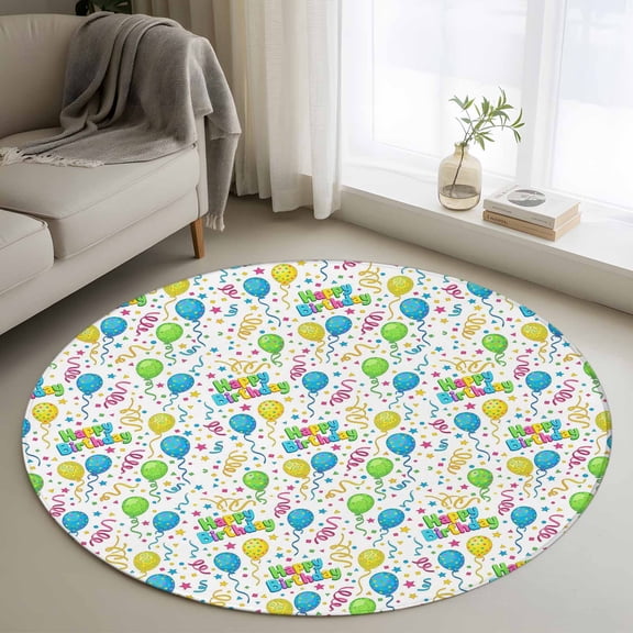 Balloon Stars 3FT Round Area Rugs Festival Happy Birthday Blue Green Yellow Balloon Soft Small Round Rug Non-Slip, Ultra-Thin Indoor Circle Carpet for Bedroom Entryway Kitchen Bathroom