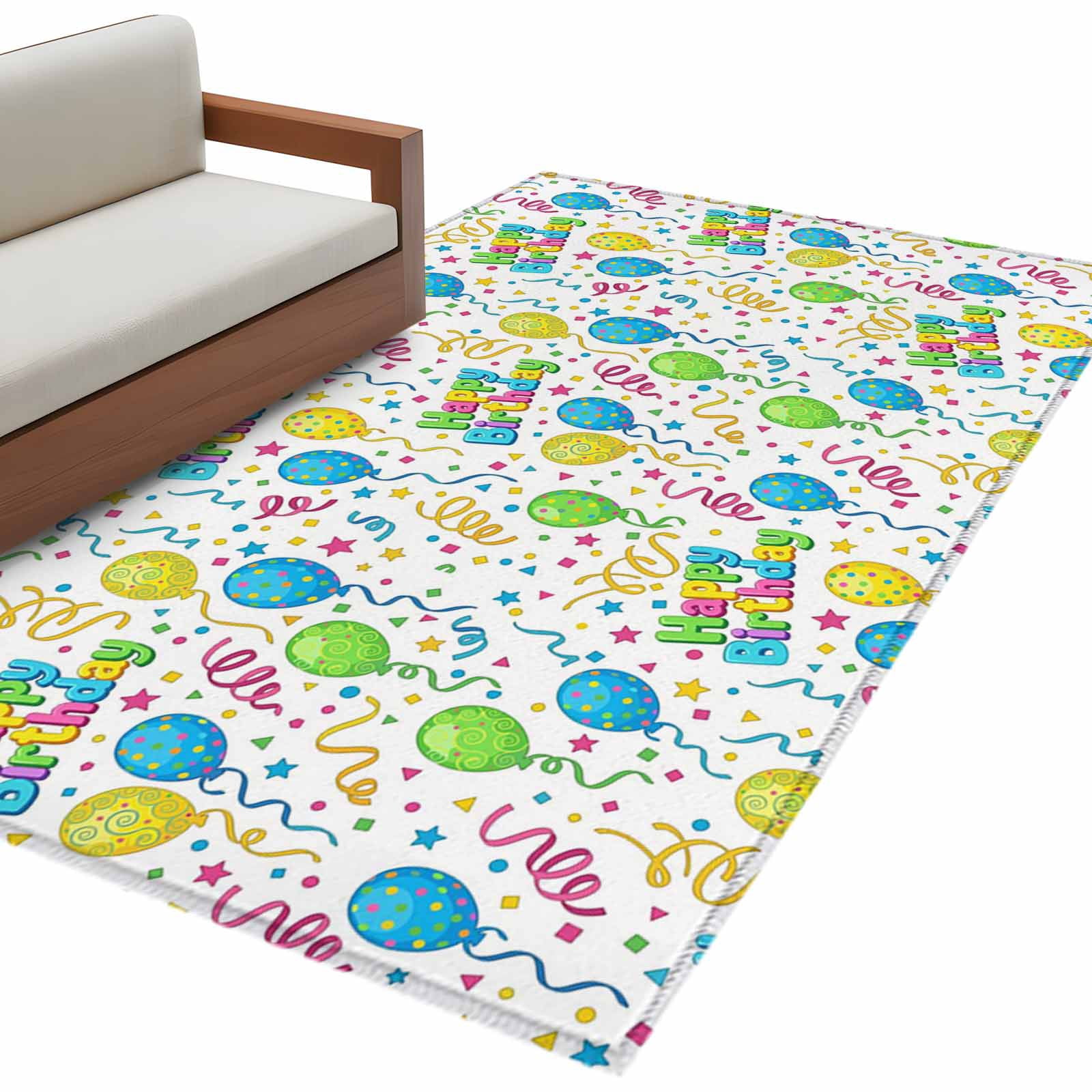Balloon Stars Washable Area Rugs 4'x6', Festival Happy Birthday Blue ...