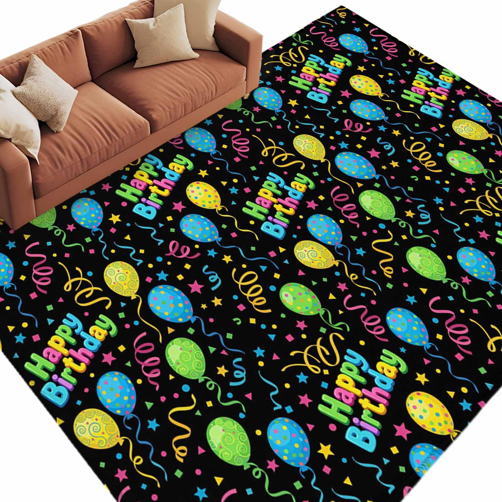 Balloon Stars Washable Living Room Rugs 5'x8', Festival Happy Birthday ...