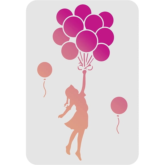 Balloon Stencils Template 11.7x8.3 inch Plastic Balloon Drawing Painting Stencils Balloon Girl Pattern Stencils Reusable Stencils for Painting on Wood Floor Wall and Tile Colorful