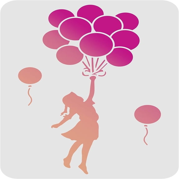 Balloon Stencils Template 11.7x8.3 inch Plastic Balloon Drawing Painting Stencils Balloon Girl Pattern Stencils Reusable Stencils for Painting on