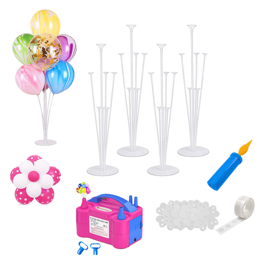 Balloon Table Stand Kit And Balloon Pump Electric, Reusable Clear Balloon Centerpiece Stand Table Desktop Holder for Birthday Wedding Party Festival Event Decorations,