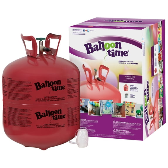 Balloon Time 12in Jumbo Helium Tank Kit, Includes 50 Balloons & Ribbon
