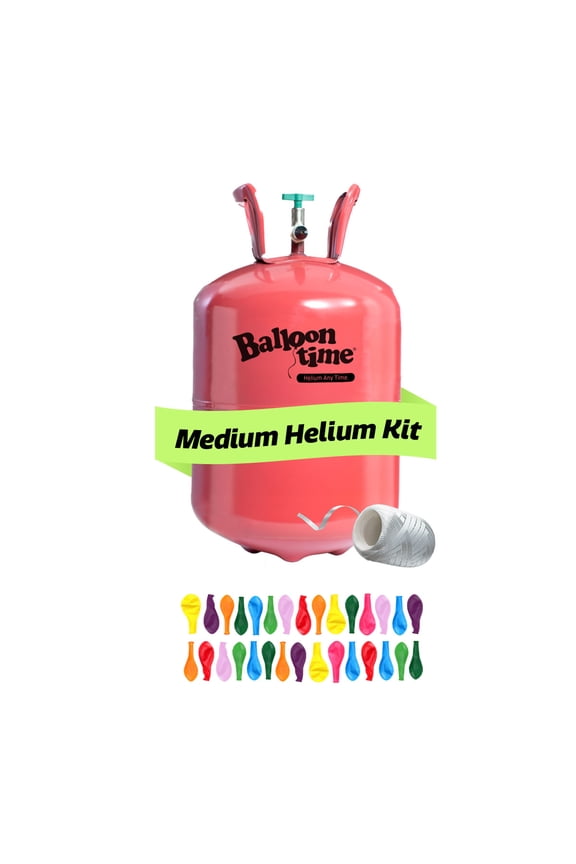 Medium Helium Tank Kit – Portable Helium Balloon Tank with Ribbon and Balloons