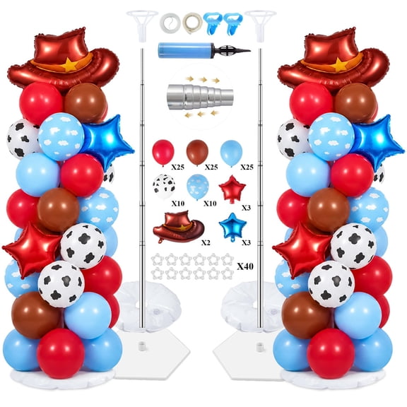 Balloon Towers Set of 2, Balloon Column Stand with 103 Balloons, 1.3-7ft Telescoping Metal Balloon Holders, Easy Assembly for Cowboy Birthday Parties, Western Theme Events & Kids Celebrations VT04