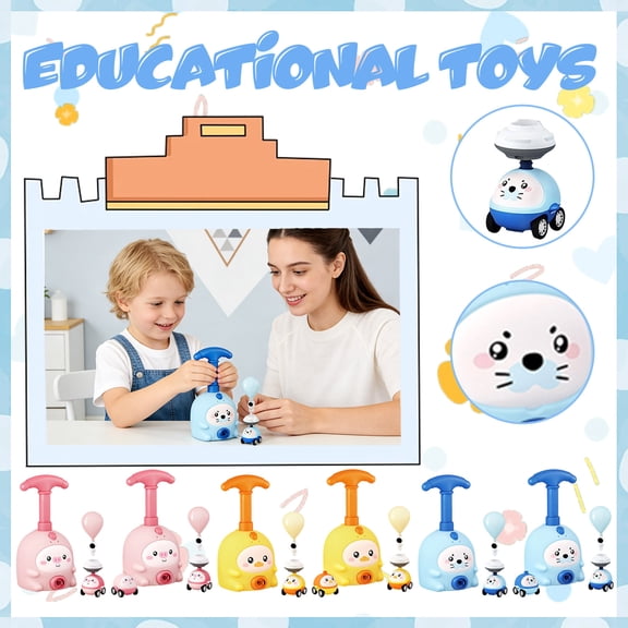 Balloon Toy Set, 2-in-1 Balloon Car Toy Pump Set | Air‑powered Speed Endless Imagination, Aerodynamic Sliding Vehicle, Science Educational Toy Gift (Blue Seal,2 cars)