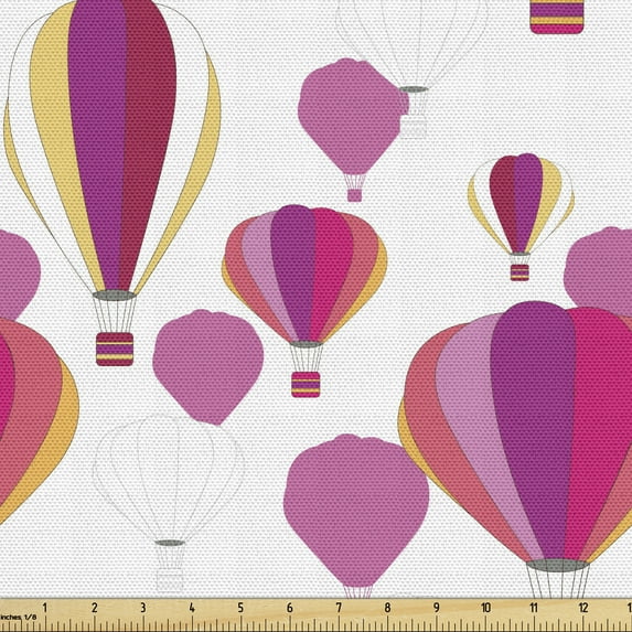 Balloon Upholstery Fabric by the Yard, Colorful Abstract Pattern of Aircraft in Pink and Yellow Tones Print, Decorative Fabric for DIY and Home Accents, 2 Yards, Multicolor by Ambesonne