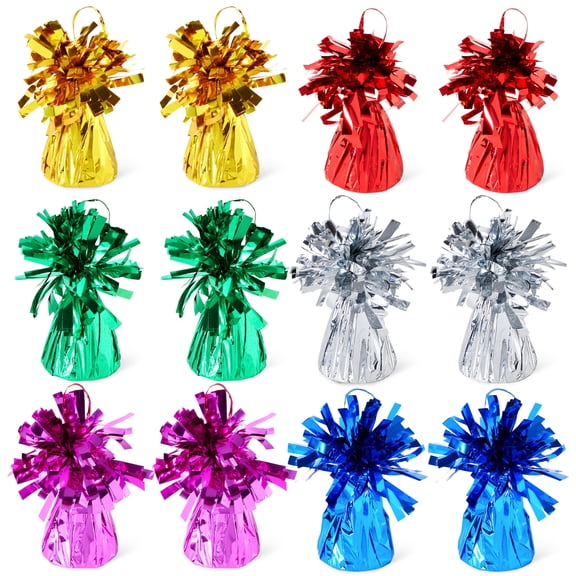 Juvale Balloon Weights Pack of 12-2.5 x 4.125 In Multicolor Foil - Reusable Helium Balloon Weights for Indoor & Outdoor Party Decor